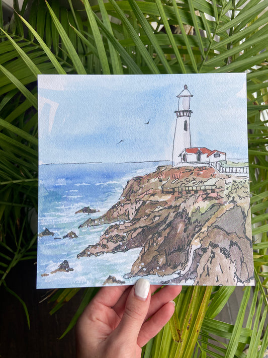 Lighthouse Over A Bubbly Sea - 8x8 in. Nautical Lighthouse Wall Art Ocean Print