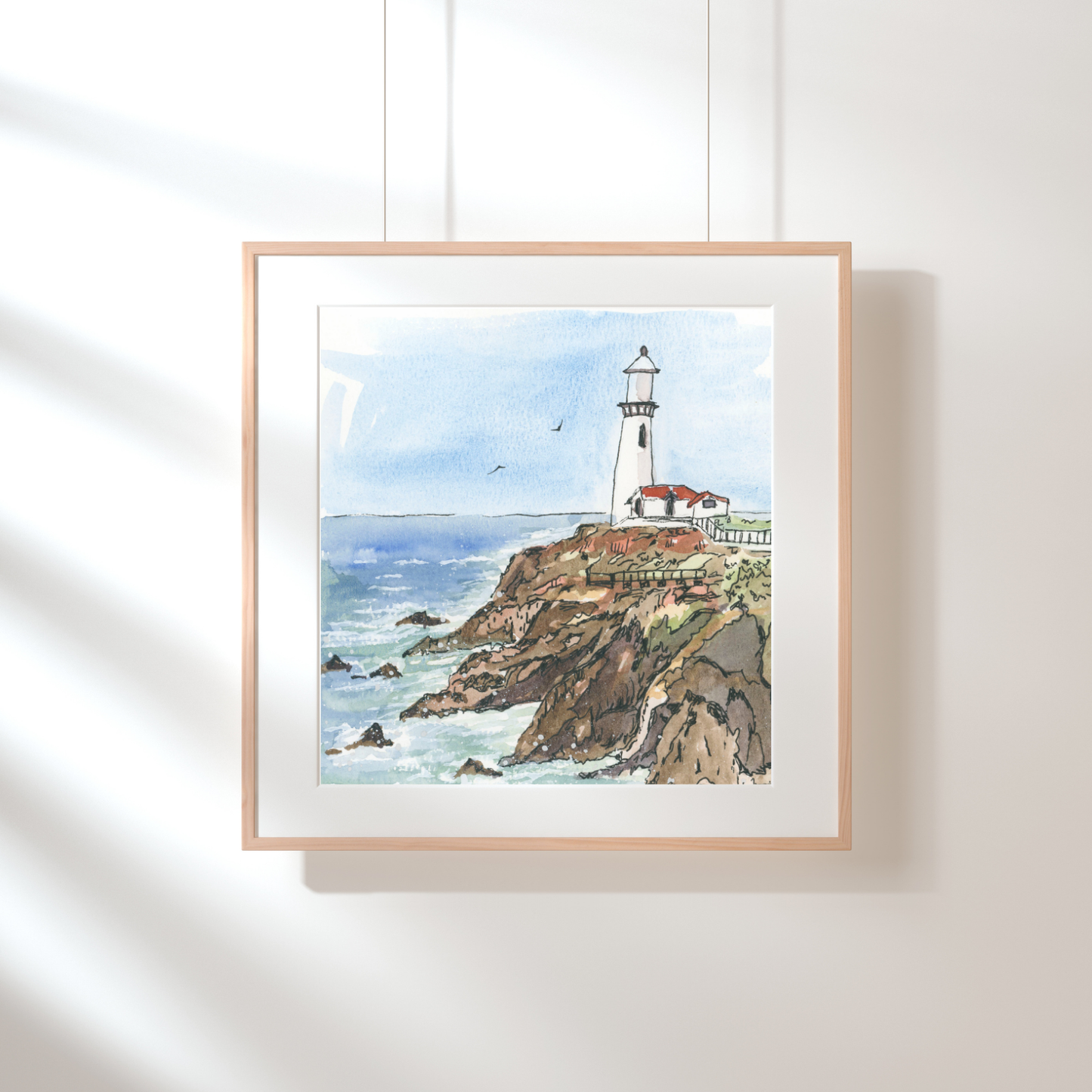 Lighthouse over a Bubbly Sea - 8x8 in. Nautical Lighthouse Wall Art Ocean Print