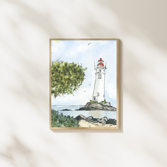Lighthouse on the Still Bay - 5x7 in. Nautical Lighthouse Wall Art Ocean Print