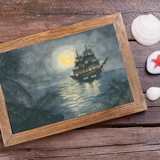 Where Pirates Dream - Pirate Ship Watercolor Print - Nautical Nursery Wall Art
