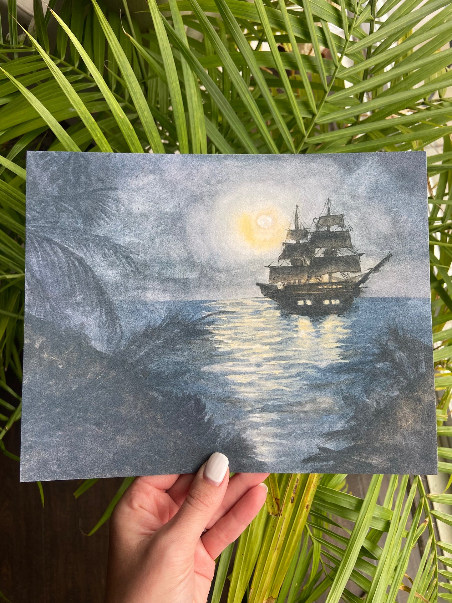 Where Pirates Dream - Pirate Ship Watercolor Print - Nautical Nursery Wall Art