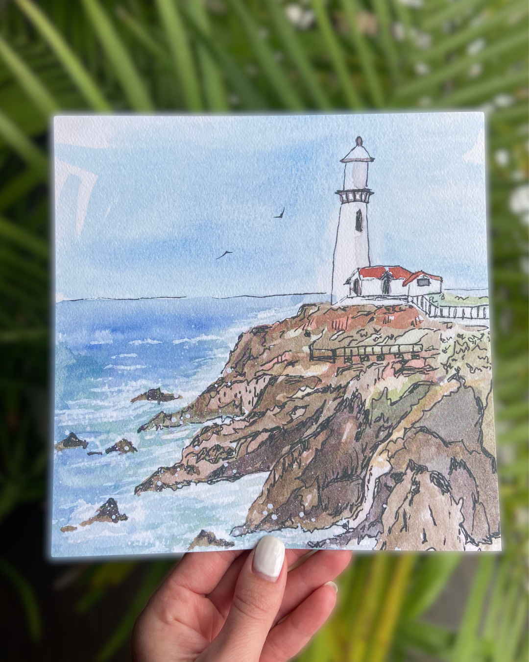 Lighthouse over a Bubbly Sea - 8x8 in. Nautical Lighthouse Wall Art Oc ...